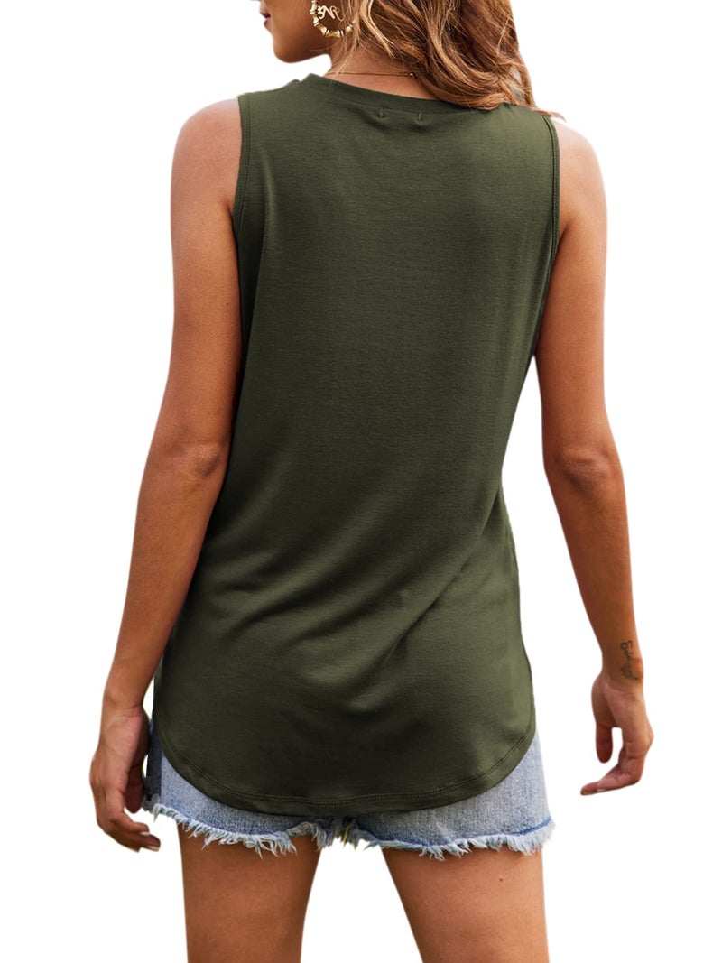 Hount Women's Summer Sleeveless Shirts Casual Tank Tops Loose Fit (Army Green, S) - Image 5